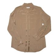 NWT Equipment Earl in Camel Silk Pleating Button Down Shirt L $258