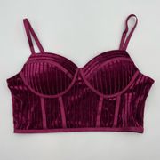 Haute Monde Bustier Top Cropped Velvet Striped Corset Burgundy Red Women Medium‎