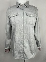 Kuhl Button‎ Shirt Women's KILEY Long Sleeve Size M Knit Sides Light Gray