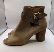 Donald Pliner Women's Greco Tan Leather Peep Toe Stacked Block Heel Booties 10M