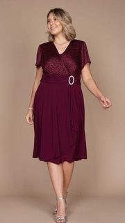 NEW R&M Richards 9109 Short Formal Plus Size Mother of the Bride Dress Merlot 18