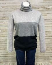 Cashmere Sweater Mock Neck Womens Size M Black Gray Colorblock