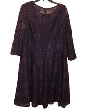 Lane Bryant Flounce Sleeve Fit & Flare Lace Dress Dark Purple 16