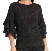 DKNY Multi-Color Shimmer Ruffle Sleeve Sweater