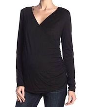 New  Maternity Long Sleeve V-Neck Wrap Top Knit Jersey Black