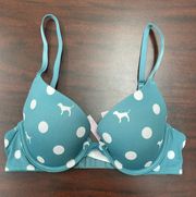 PINK Victoria’s Secret Polka Dot and Dog Wear Everywhere Push Up Bra Size 32B