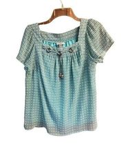 Roz & Ali Aqua/brown Blouse Sz S NWT