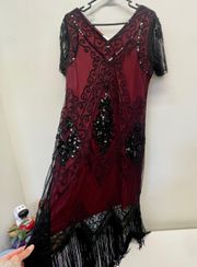 Red Jeweled Flapper Dress