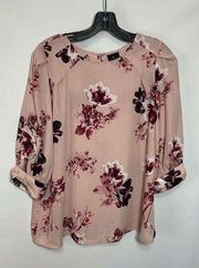 Worthington Women's Floral 3/4 Cuffed Sleeves Peach Top Size S