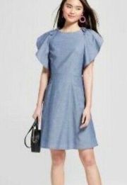 Chambray Flutter Sleeve Dress Size M NWT