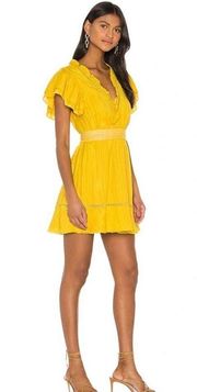 Tularosa Eliah Golden Yellow Ruffle Textured Short Sleeve Aline Dress Medium