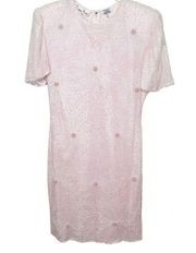 LAURENCE KAZAR VINTAGE Pink Sequin Beaded 100% Silk Midi Evening Gown Dress PM