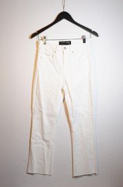 Veronica Beard Carly Kick Flare High Rise Raw Hem White Stretch Denim Jeans 26