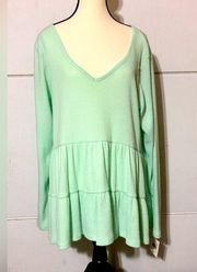 Falls Creek ladies NWT XL BABY DOLL STYLE SWEATER IN LIGHT MINT GREEN.