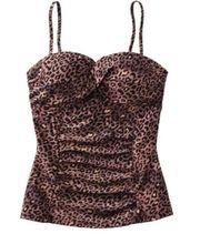 Assets by Spanx Tankini Swimsuit Top Leopard Brown Black Wireless Tank Swim XL