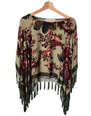 Double D Ranch Floral Velvet Beaded Poncho Shawl