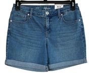 Style & Co SZ 6 Boyfriend Jean Shorts Mid-Rise Cuffed Stretch Medium Wash Blue