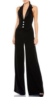 Mac Duggal 2643 Plunge Halter Neck Tuxedo Jumpsuit SZ 4