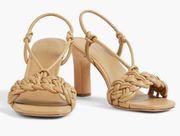 Vince braided leather “Quenelle” slingback heeled strappy sandals in “dune” tan