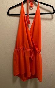 Michael Kors Sheer Orange Swimsuit Cover-up Romper With Tassels. NWOT