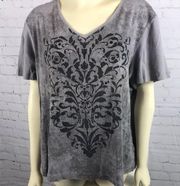 Nicole Miller  2X T-shirt Gray Cotton EUC Bling