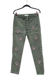 The Slouch Army Pants Willow Green Embroidered Floral 24 NWT