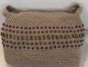 Relativity Womens Shoulder Bag Taupe Woven Material Beaded, 13"W, 9"H, 5"D