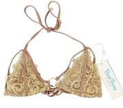 Beach Bunny Gold Gunpowder & Lace Bikini Top Sz M