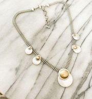 Lucky Brand Necklace Silver Gold Toned Metal Disc Signed Statement Casual Boho