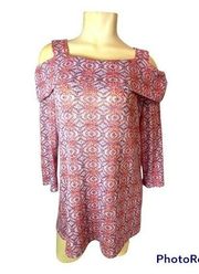 Peck & Peck Off The Shoulder Print Sweater Size L