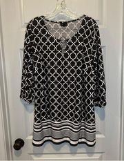 Tacera Black/White Print Scoop Neck 3/4 Sleeve Blouse 2X