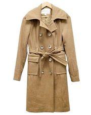 NEW Boston Proper Wool Double Breasted Mid Length Belted Overcoat Camel Tan Sz 4