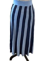 Anthropologie Foxiedox Midi Length Navy Blue Gold Stripe Knit Skirt Dress Small