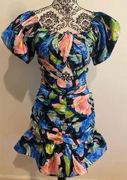 NWT!! Nasty Gal Floral Print Taffeta Rushed Mini Dress Size 4