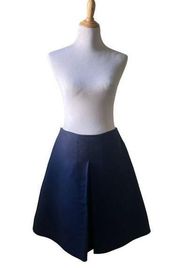 Navy Box Pleated Canvas Cotton Silk Blend A-line Skirt Size US 10