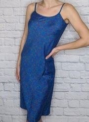 Vintage 80s Blue Ditsy Floral Midi Slip Dress