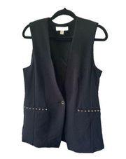 Michael Kors Black Crepe Single Button Studded Detail Faux Pockets Lined Vest M