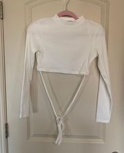 White Cropped Tie Long Sleeve