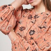 Ulla Johnson Floral Oversized Top High Low Blouse Primrose Long Sleeves Size M