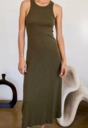 The Metro Ribbed Knit Stretch Jersey Tank Midi Dress Green Juice