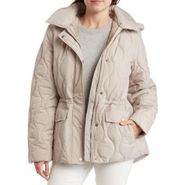 Lucky Brand Womens L Faux Fur Lined Onion Quilted Jacket in Oatmeal NEW