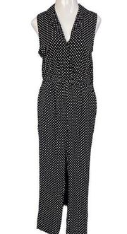 Popsugar Large Jumpsuit Polka Dot Sleeveless V-Neck Pocket Collar Elastic Waist