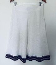 Willi Smith Linen White Black Embroidery Lined Skirt Sz 4