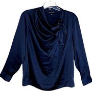 Eloquii Blouse Womens 18 Navy Blue Cowl Neck Bow Tie Accent Career Minimalist