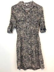 COLLECTIVE CONCEPTS Cream Beige Navy Blue Cheetah Leopard Animal Shirt Dress XS