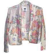 Old Navy Linen Blend Floral Open Front Spring Summer Blazer Jacket XS