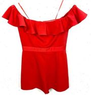 Jay Godfrey Bianca Romper Off The Shoulder Ruffle Neckline OTS Red Shorts Size 4