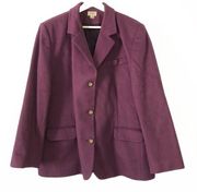 LL. Bean Vintage Womens Purple Blazer Jacket Button Front Wool Cashmere Size 20E