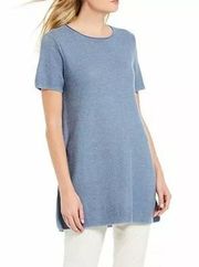 Eileen Fisher, New, Blue Organic Linen Corded Knit Tunic Sweater, Size Medium