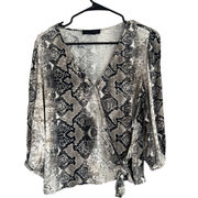 Sanctuary Black & White Snakeskin Print Wrap Style Long Sleeve Blouse Women Sz S